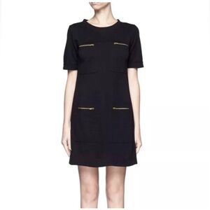 J. Crew Pocket Midi Dress Sheath Gold Zipper Career Business Casual Black W's 14